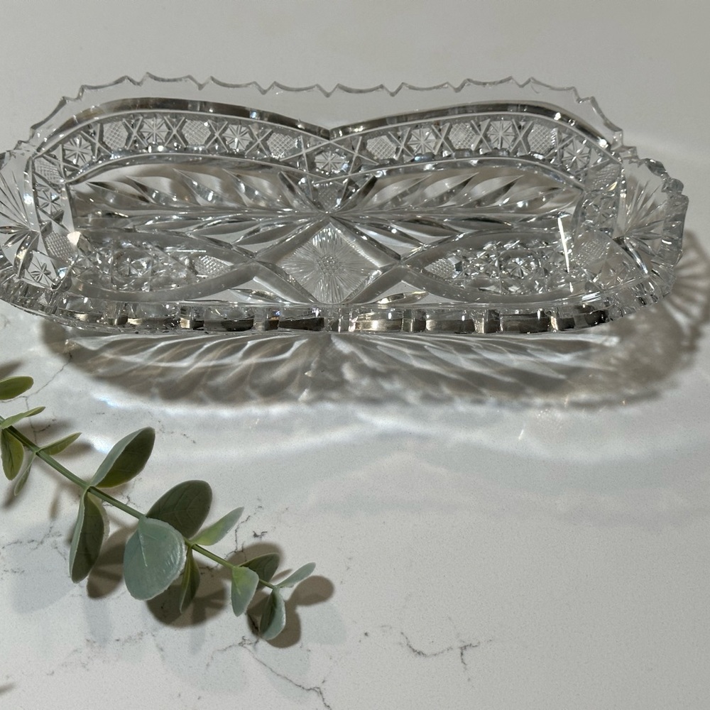 Antique ABP American Brilliant Crystal CUT Glass Relish Olive Dish 8” Long